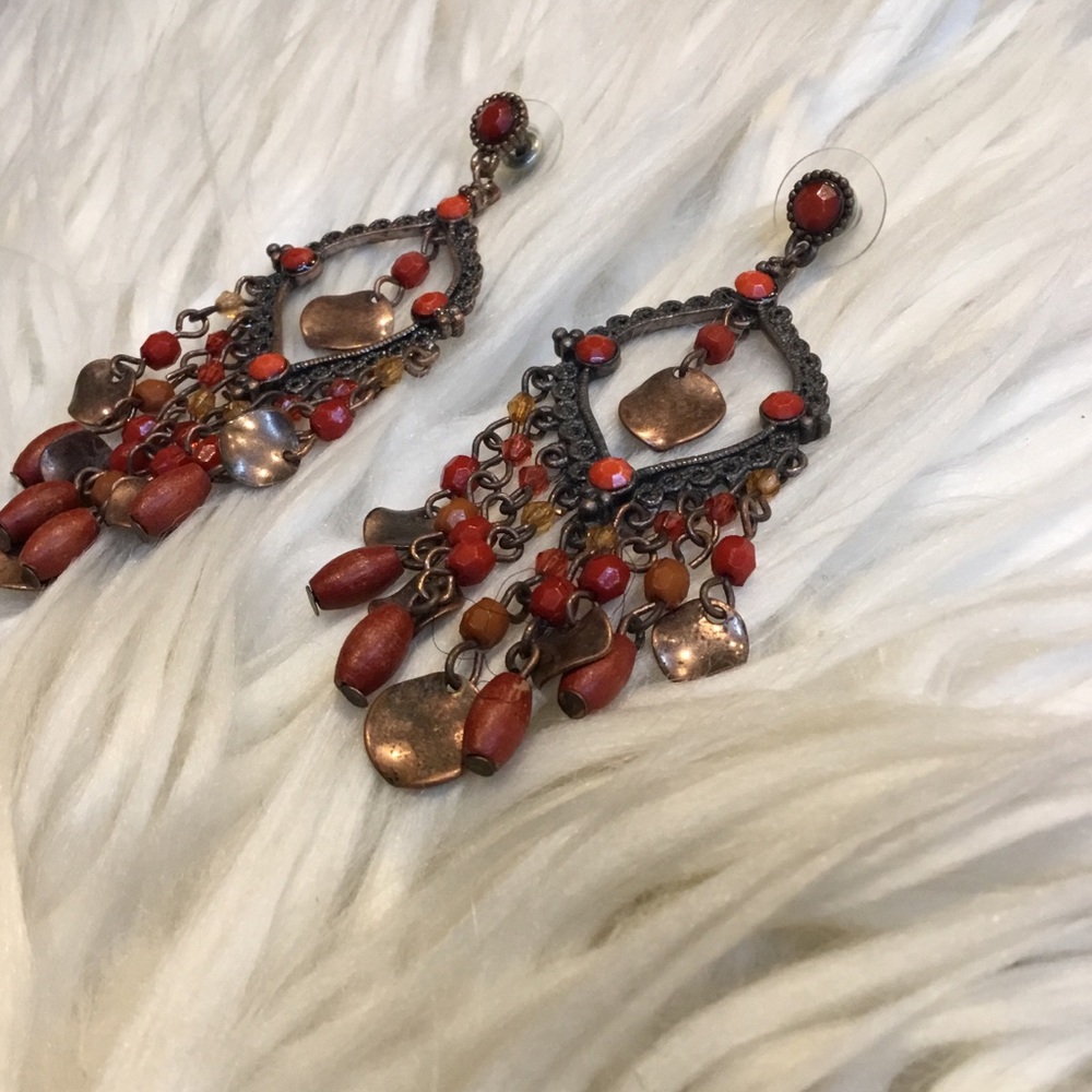 Red Bead & Copper Earrings Boho